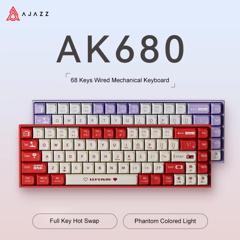 Gaming Keyboard Hot Swappable - AJAZZ AK680 65% Przewodowa Klawiatura Mechaniczna