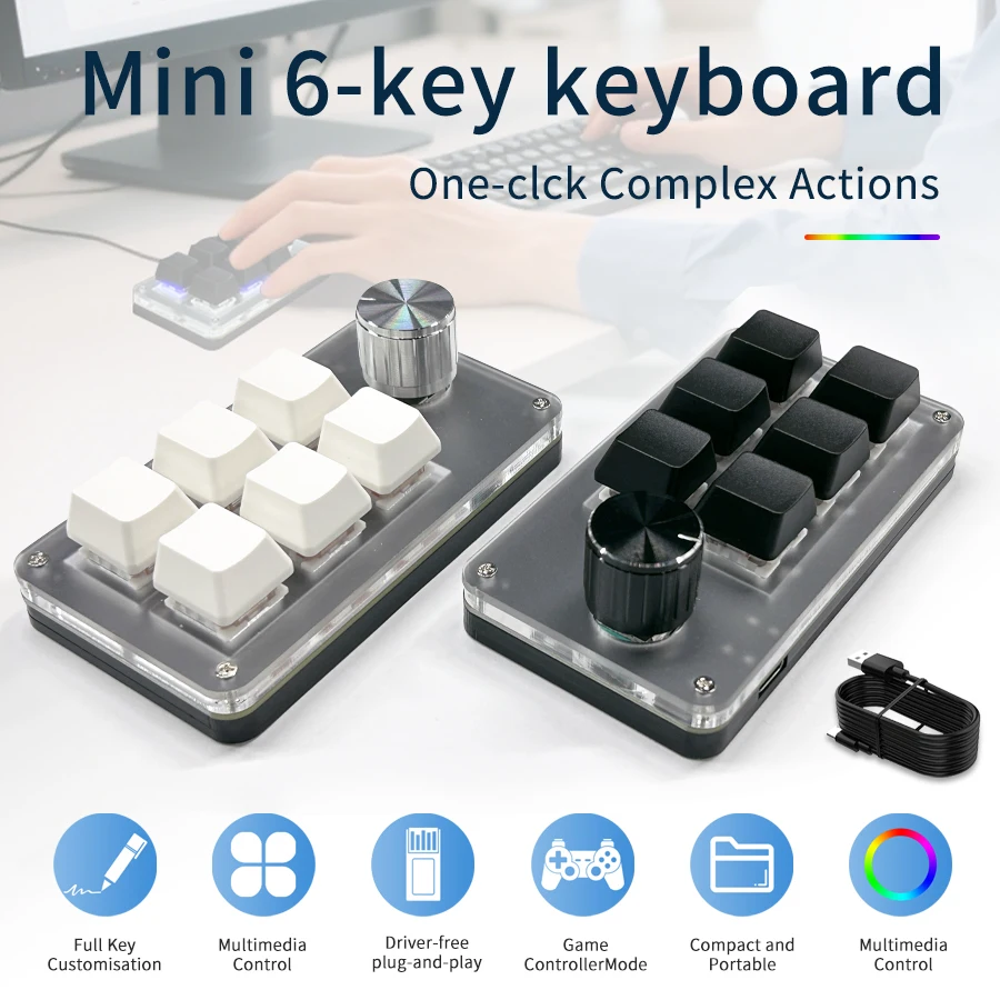 Gaming Keyboard Hot Swappable - RGB 6 klawiszy 1 pokrętło, klawiatura