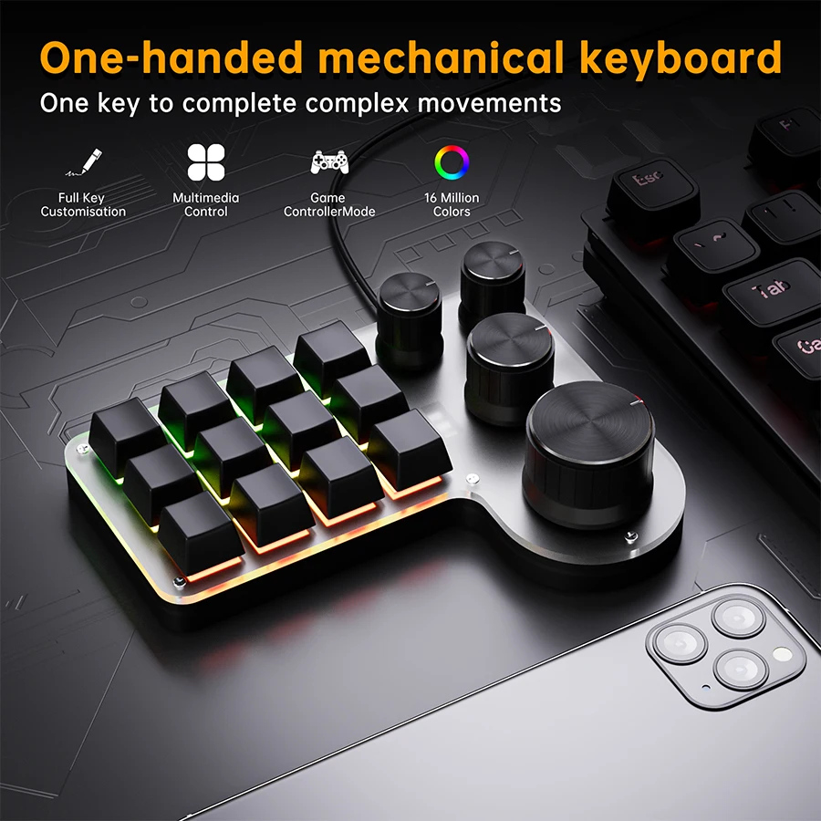 12 Klawiszy 4 Pokrętła Program – Gaming Keyboard Hot Swappable recenzja i cena